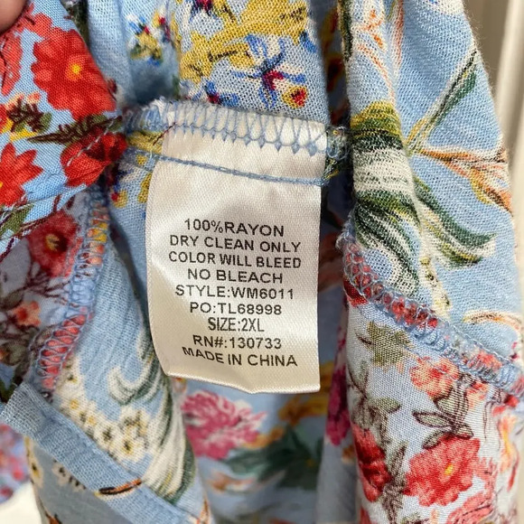 UMGEE + Floral Mixed Print Split Neck Ruffle Sleeve Romper Sky Blue Plus Size 2X - Picture 7 of 7